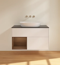 Тумба под раковину Villeroy & Boch Finion 100х50,1 см с подсветкой МДФ белый матовый лак/стекло черное матовое FA12GNMT