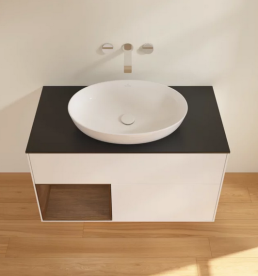 Тумба под раковину Villeroy & Boch Finion 100х50,1 см с подсветкой МДФ белый матовый лак/стекло черное матовое FA12GNMT