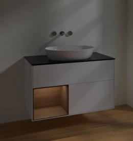 Тумба под раковину Villeroy & Boch Finion 100х50,1 см с подсветкой МДФ белый матовый лак/стекло черное матовое FA12GNMT