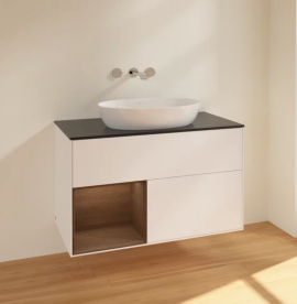 Тумба под раковину Villeroy & Boch Finion 100х50,1 см с подсветкой МДФ белый матовый лак/стекло черное матовое FA12GNMT