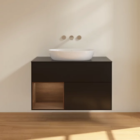 Тумба под раковину Villeroy & Boch Finion 100х50,1 см с подсветкой МДФ черный матовый лак/стекло черное матовое FA12GNPD