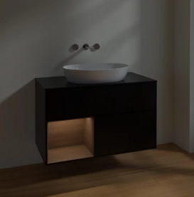 Тумба под раковину Villeroy & Boch Finion 100х50,1 см с подсветкой МДФ черный матовый лак/стекло черное матовое FA12GNPD