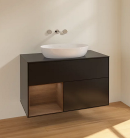Тумба под раковину Villeroy & Boch Finion 100х50,1 см с подсветкой МДФ черный матовый лак/стекло черное матовое FA12GNPD