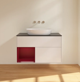 Тумба под раковину Villeroy & Boch Finion 100х50,1 см с подсветкой МДФ глянцевый белый лак/стекло черное матовое FA12HBGF