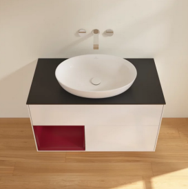 Тумба под раковину Villeroy & Boch Finion 100х50,1 см с подсветкой МДФ глянцевый белый лак/стекло черное матовое FA12HBGF