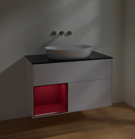 Тумба под раковину Villeroy & Boch Finion 100х50,1 см с подсветкой МДФ глянцевый белый лак/стекло черное матовое FA12HBGF