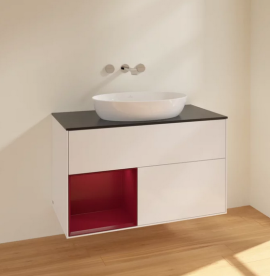 Тумба под раковину Villeroy & Boch Finion 100х50,1 см с подсветкой МДФ глянцевый белый лак/стекло черное матовое FA12HBGF