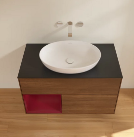 Тумба под раковину Villeroy & Boch Finion 100х50,1 см с подсветкой МДФ шпон грецкого ореха/стекло черное матовое FA12HBGN