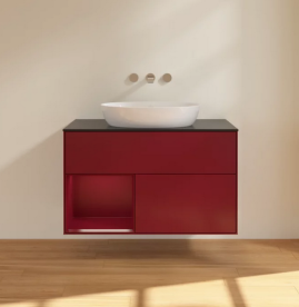 Тумба под раковину Villeroy & Boch Finion 100х50,1 см с подсветкой МДФ пион матовый лак/стекло черное матовое FA12HBHB