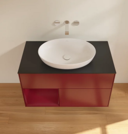 Тумба под раковину Villeroy & Boch Finion 100х50,1 см с подсветкой МДФ пион матовый лак/стекло черное матовое FA12HBHB