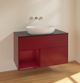 Тумба под раковину Villeroy & Boch Finion 100х50,1 см с подсветкой МДФ пион матовый лак/стекло черное матовое FA12HBHB