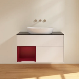 Тумба под раковину Villeroy & Boch Finion 100х50,1 см с подсветкой МДФ белый матовый лак/стекло черное матовое FA12HBMT