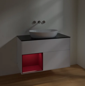 Тумба под раковину Villeroy & Boch Finion 100х50,1 см с подсветкой МДФ белый матовый лак/стекло черное матовое FA12HBMT