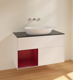 Тумба под раковину Villeroy & Boch Finion 100х50,1 см с подсветкой МДФ белый матовый лак/стекло черное матовое FA12HBMT