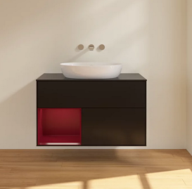 Тумба под раковину Villeroy & Boch Finion 100х50,1 см с подсветкой МДФ черный матовый лак/стекло черное матовое FA12HBPD