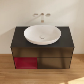 Тумба под раковину Villeroy & Boch Finion 100х50,1 см с подсветкой МДФ черный матовый лак/стекло черное матовое FA12HBPD