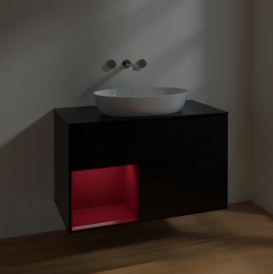 Тумба под раковину Villeroy & Boch Finion 100х50,1 см с подсветкой МДФ черный матовый лак/стекло черное матовое FA12HBPD