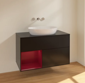 Тумба под раковину Villeroy & Boch Finion 100х50,1 см с подсветкой МДФ черный матовый лак/стекло черное матовое FA12HBPD