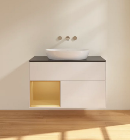 Тумба под раковину Villeroy & Boch Finion 100х50,1 см с подсветкой МДФ глянцевый белый лак/стекло черное матовое FA12HFGF