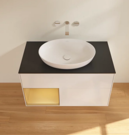 Тумба под раковину Villeroy & Boch Finion 100х50,1 см с подсветкой МДФ глянцевый белый лак/стекло черное матовое FA12HFGF