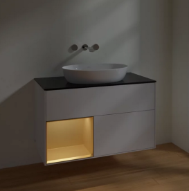 Тумба под раковину Villeroy & Boch Finion 100х50,1 см с подсветкой МДФ глянцевый белый лак/стекло черное матовое FA12HFGF