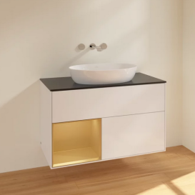 Тумба под раковину Villeroy & Boch Finion 100х50,1 см с подсветкой МДФ глянцевый белый лак/стекло черное матовое FA12HFGF