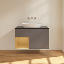 Тумба под раковину Villeroy & Boch Finion 100х50,1 см с подсветкой МДФ антрацит матовый лак/стекло черное матовое FA12HFGK