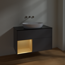 Тумба под раковину Villeroy & Boch Finion 100х50,1 см с подсветкой МДФ антрацит матовый лак/стекло черное матовое FA12HFGK