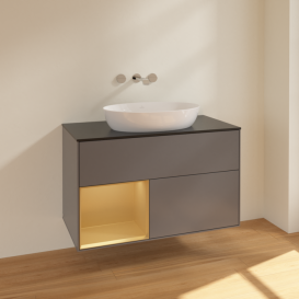 Тумба под раковину Villeroy & Boch Finion 100х50,1 см с подсветкой МДФ антрацит матовый лак/стекло черное матовое FA12HFGK