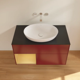 Тумба под раковину Villeroy & Boch Finion 100х50,1 см с подсветкой МДФ пион матовый лак/стекло черное матовое FA12HFHB