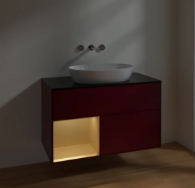 Тумба под раковину Villeroy & Boch Finion 100х50,1 см с подсветкой МДФ пион матовый лак/стекло черное матовое FA12HFHB