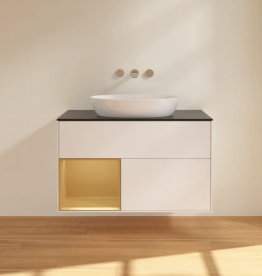 Тумба под раковину Villeroy & Boch Finion 100х50,1 см с подсветкой МДФ белый матовый лак/стекло черное матовое FA12HFMT