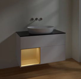 Тумба под раковину Villeroy & Boch Finion 100х50,1 см с подсветкой МДФ белый матовый лак/стекло черное матовое FA12HFMT