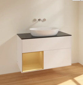 Тумба под раковину Villeroy & Boch Finion 100х50,1 см с подсветкой МДФ белый матовый лак/стекло черное матовое FA12HFMT