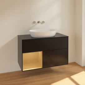 Тумба под раковину Villeroy & Boch Finion 100х50,1 см с подсветкой МДФ черный матовый лак/стекло черное матовое FA12HFPD