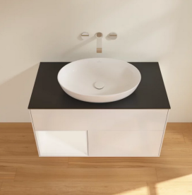 Тумба под раковину Villeroy & Boch Finion 100х50,1 см с подсветкой МДФ глянцевый белый лак/стекло черное матовое FA12MTGF