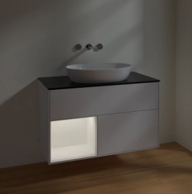 Тумба под раковину Villeroy & Boch Finion 100х50,1 см с подсветкой МДФ глянцевый белый лак/стекло черное матовое FA12MTGF