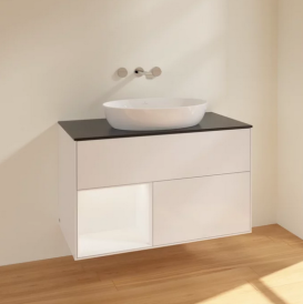 Тумба под раковину Villeroy & Boch Finion 100х50,1 см с подсветкой МДФ глянцевый белый лак/стекло черное матовое FA12MTGF