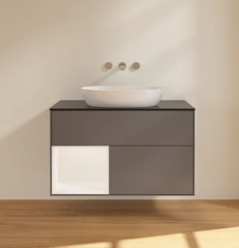 Тумба под раковину Villeroy & Boch Finion 100х50,1 см с подсветкой МДФ антрацит матовый лак/стекло черное матовое FA12MTGK