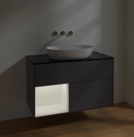 Тумба под раковину Villeroy & Boch Finion 100х50,1 см с подсветкой МДФ антрацит матовый лак/стекло черное матовое FA12MTGK