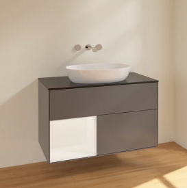 Тумба под раковину Villeroy & Boch Finion 100х50,1 см с подсветкой МДФ антрацит матовый лак/стекло черное матовое FA12MTGK