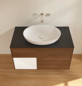 Тумба под раковину Villeroy & Boch Finion 100х50,1 см с подсветкой МДФ шпон грецкого ореха/стекло черное матовое FA12MTGN