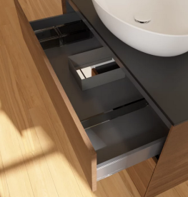 Тумба под раковину Villeroy & Boch Finion 100х50,1 см с подсветкой МДФ шпон грецкого ореха/стекло черное матовое FA12MTGN