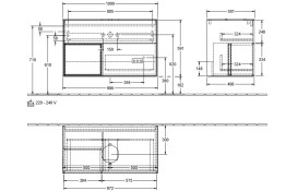Тумба под раковину Villeroy & Boch Finion 100х50,1 см с подсветкой МДФ шпон грецкого ореха/стекло черное матовое FA12MTGN