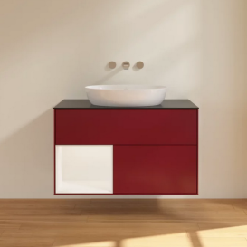 Тумба под раковину Villeroy & Boch Finion 100х50,1 см с подсветкой МДФ пион матовый лак/стекло черное матовое FA12MTHB