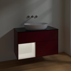 Тумба под раковину Villeroy & Boch Finion 100х50,1 см с подсветкой МДФ пион матовый лак/стекло черное матовое FA12MTHB