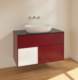 Тумба под раковину Villeroy & Boch Finion 100х50,1 см с подсветкой МДФ пион матовый лак/стекло черное матовое FA12MTHB