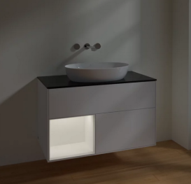 Тумба под раковину Villeroy & Boch Finion 100х50,1 см с подсветкой МДФ белый матовый лак/стекло черное матовое FA12MTMT