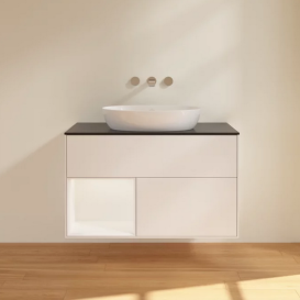 Тумба под раковину Villeroy & Boch Finion 100х50,1 см с подсветкой МДФ белый матовый лак/стекло черное матовое FA12MTMT