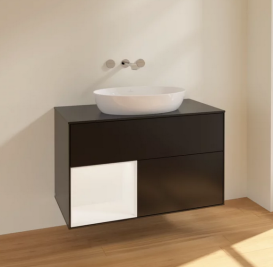 Тумба под раковину Villeroy & Boch Finion 100х50,1 см с подсветкой МДФ черный матовый лак/стекло черное матовое FA12MTPD